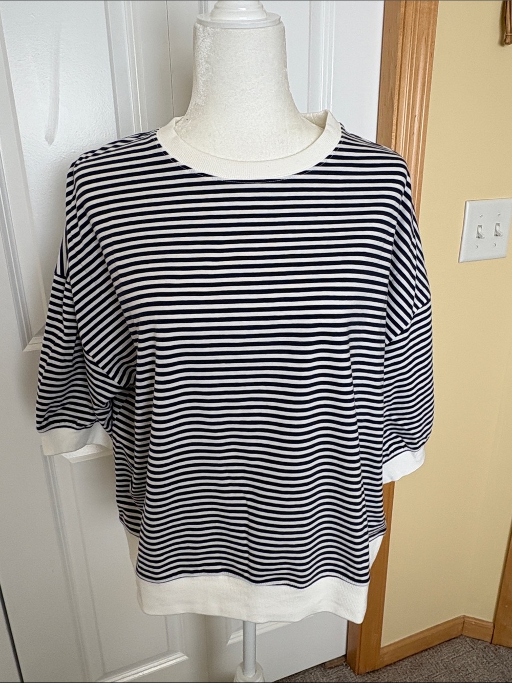 Zenana Navy & White Striped Short-Sleeve Crewneck Top